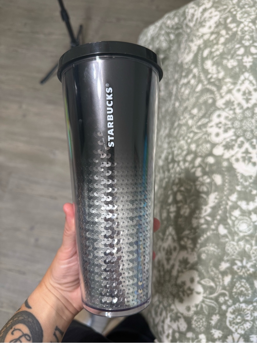 Starbucks Black & Silver Sequined Cold Cup 24OZ
